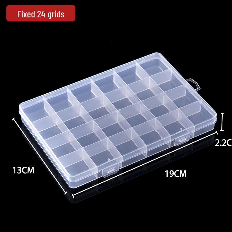 Transparent Rectangular Plastic Box with 10, 15, or 24 Compartments for Storage