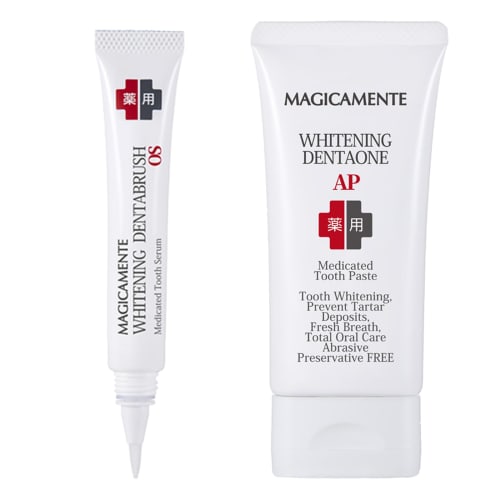 

Double Whitening Toothpaste & Sensitive Teeth Serum Set: Medicated Denta One AP 60g x Denta Blush OS 11ml