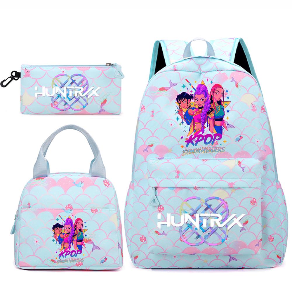 3Pcs/set Cartoon Kpop Printed Backpack Handbag Pencil Case for Teenger Student Girl Boy Schoolbag Bookbag Large Capacity Travel Bag Kid Gift