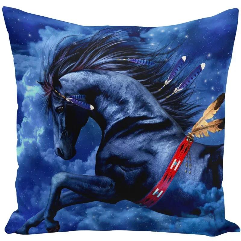 Față de pernă 45x45 Seturi de huse de perne cu imprimeu animal de război, cal alb, pentru scaun, canapea, decor decorativ pentru casă, fermă