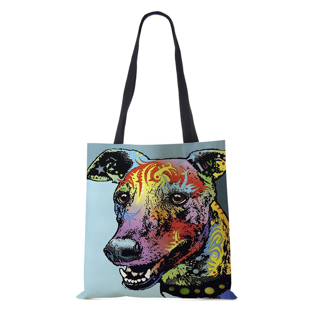 Damen Handtasche Leinen Tragetaschen mit Hundeaufdruck Lässig Reisen Strand Geschenktaschen KTY