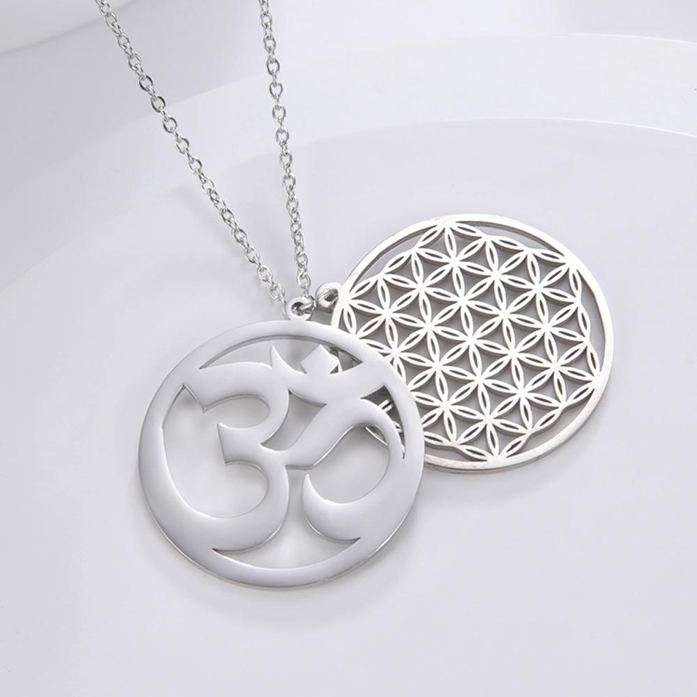 Dawapara Flower of Life Yoga Necklace OM Symbol Pendant Buddhist Spiritual Meditation Amulet Stainless Steel Jewelry