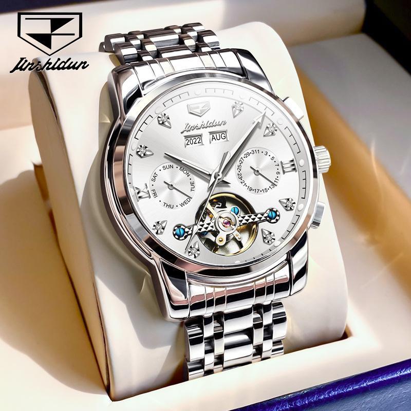 JINSHIDUN Neue Business- und Freizeit-Herrenuhr Einfache Business-wasserdichte leuchtende multifunktionale mechanische Uhr High-End-Herrenuhr