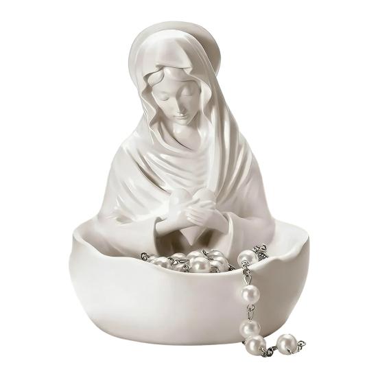 Yousheng Virgin Mary Jewelry Holder for Rosary Necklace Rings 5" Blessed Catholic Resin Statue Religious Keepsake for Christian Home Decor