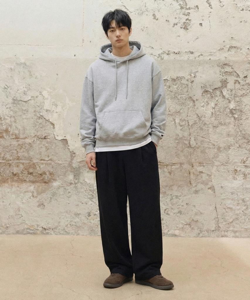 AGOD Single-Pleat Wide Sweatpants [Black]