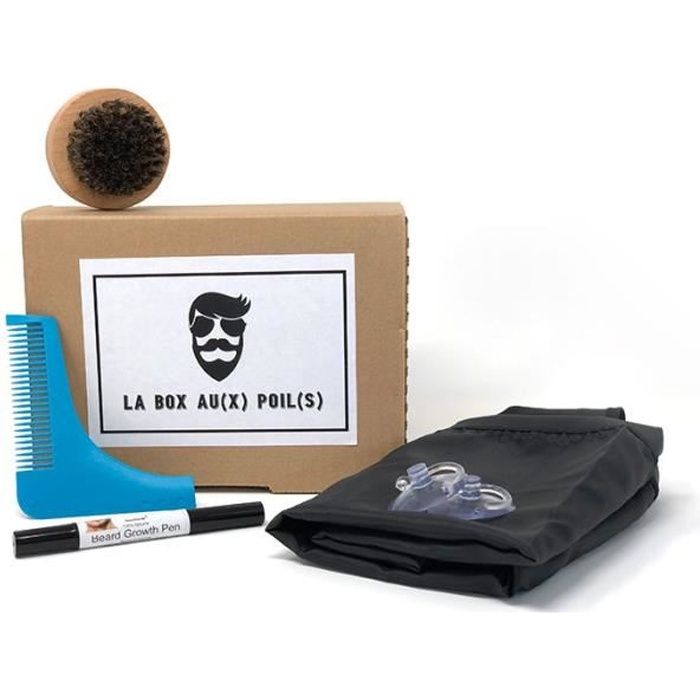 

SHOP-STORY - The box at(x) hair(s) includes beard comb + beard brush + barber apron + beard growth pen
