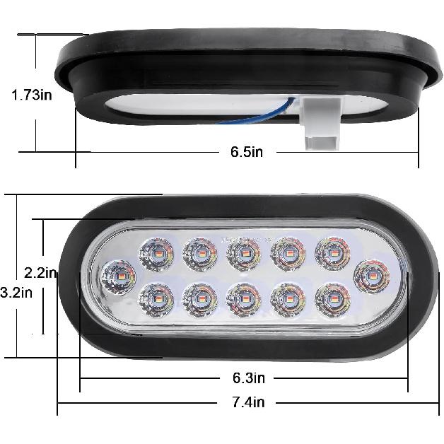 4Pcs 6" Oval Red Stop Turn Tail Lights to White Back-up Lights 12 LED, 6 Inch Round Red/White Dual Trailer Truck Tail Lights with Rubber Grommet and