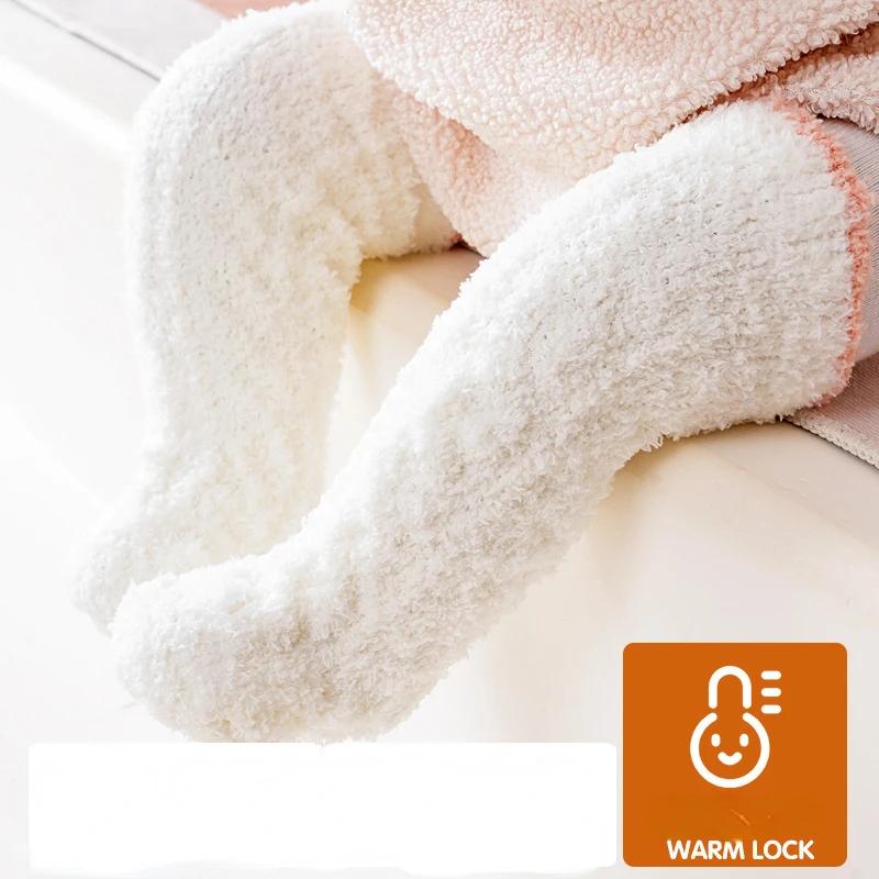 1pair Coral Fleece Long Tube Thickening  Floor Socks for 0-3years Baby Infant Winter Warm Floor Socks for Girl Boy Newborn