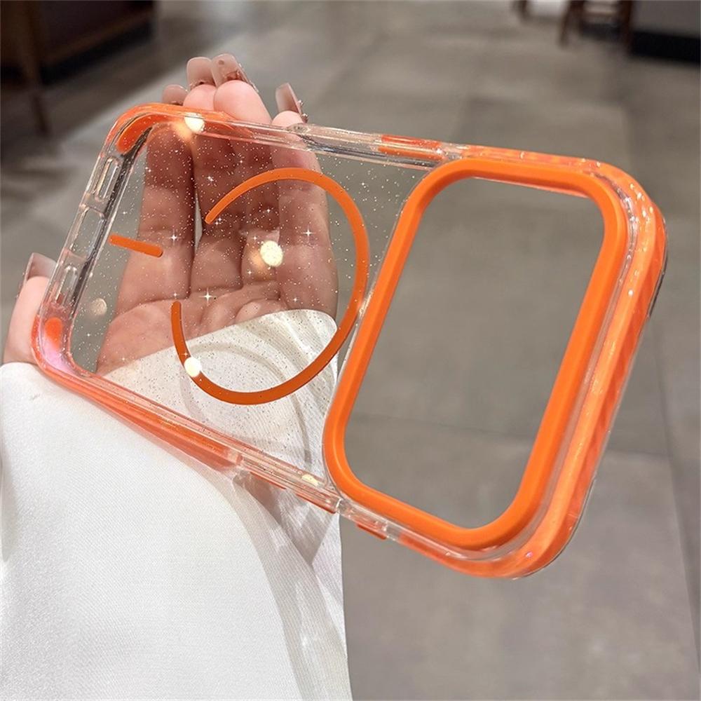 

Luxury Glitter Clear For Magsafe Wireless Charge Case for iPhone 17 16 15 14 Plus 13 12 Pro Max Plus Air Shockproof TPU Cover iPhone17 Pro Max помаранчевий