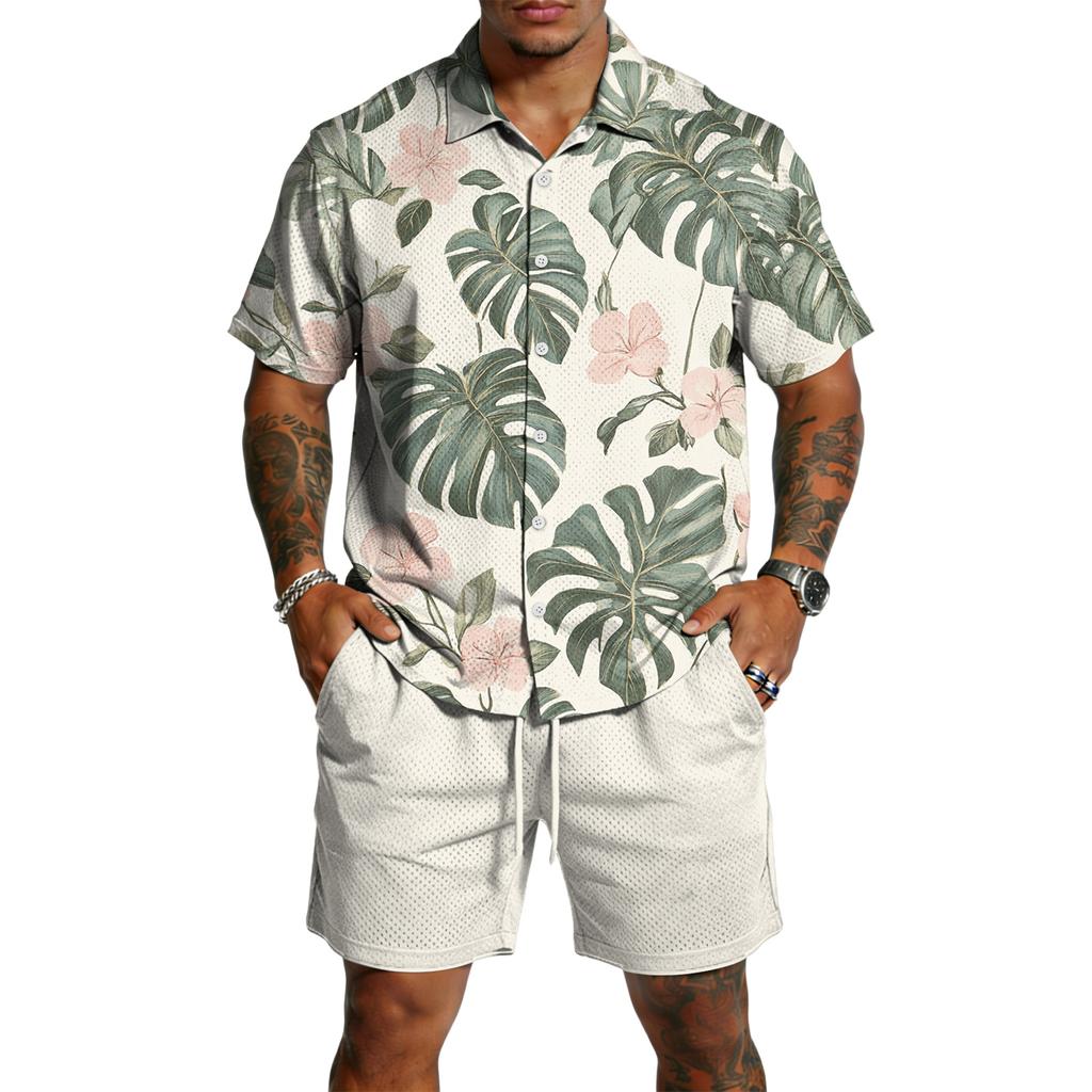 Men's Casual Lightweight Breathable Short-Sleeve Shirt And Shorts Set