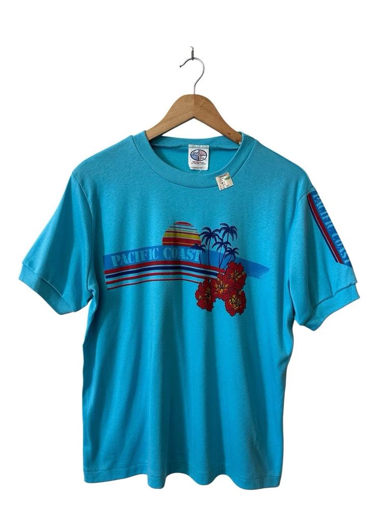 Vintage Pacific Coast Ringer T Size Medium Blue 80’s California Deadstock