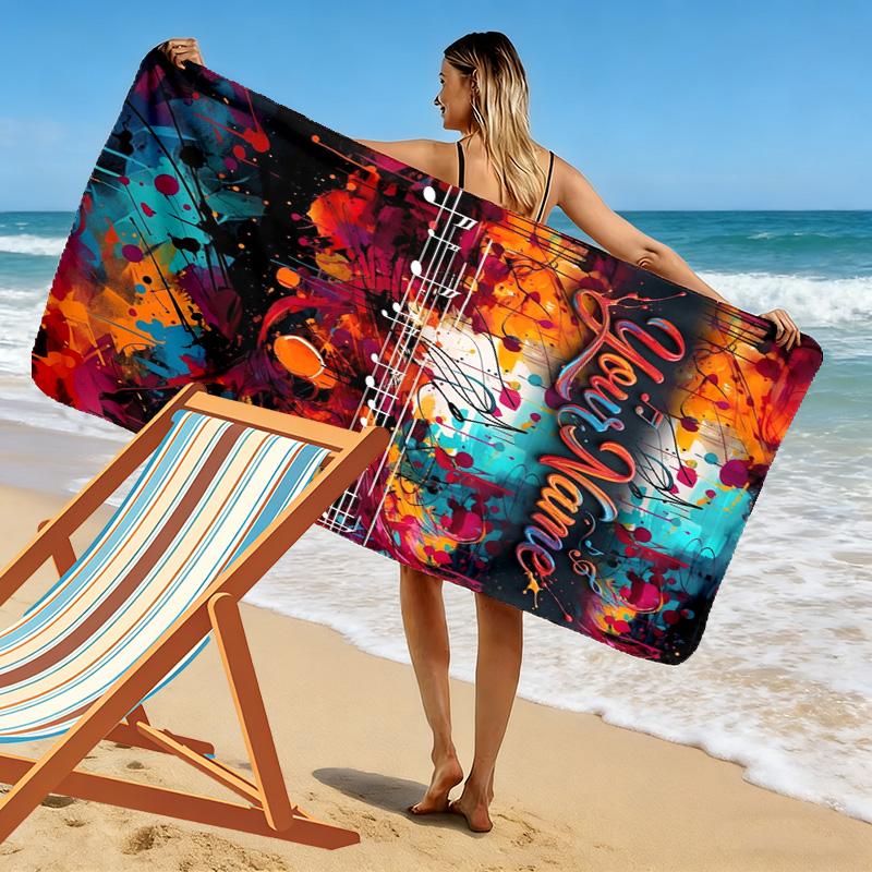 Name Custom Music Print Beach Towel, Large Soft Quick Dry Towel for Beach Camping Swimming