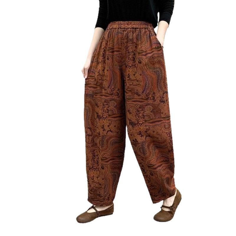 Artistic Retro Printed Elastic Waist Harem Pants for Women - Stylish Spring/Autumn Loose Fit