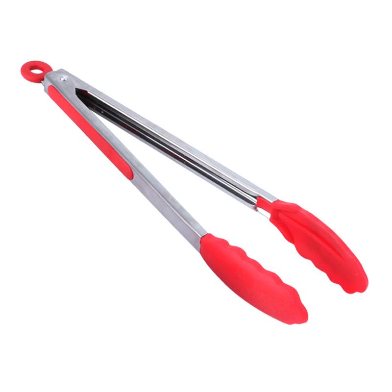 12" High-Temp Silicone Non-Slip Food Tongs: Ideal for Bread, Steak, and Barbecue.