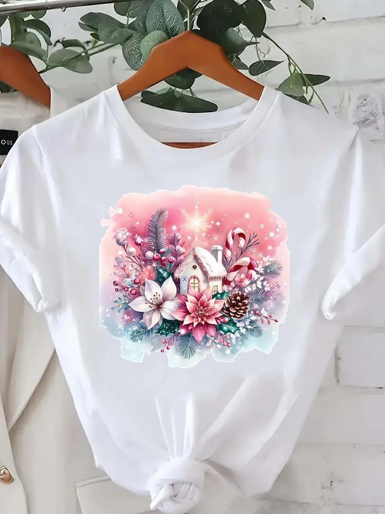 (Asian Size) leopard tree happy new year Tee merry Christmas festival O-neck Clothing Women's Top T Print Fashion ladies Graphic T-shirts