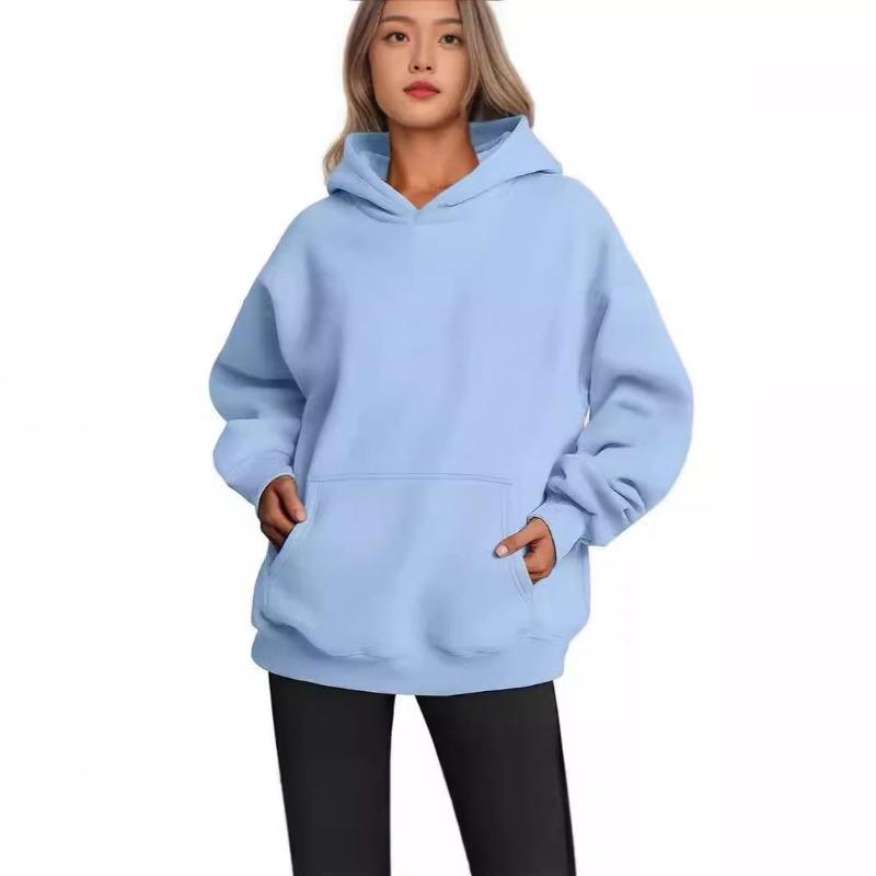 Hooded Cotton Hoodie Casual Pocket Top Women's Loose Solid Color Pullover Loose Casual Warm Bottoming Shirt Autumn