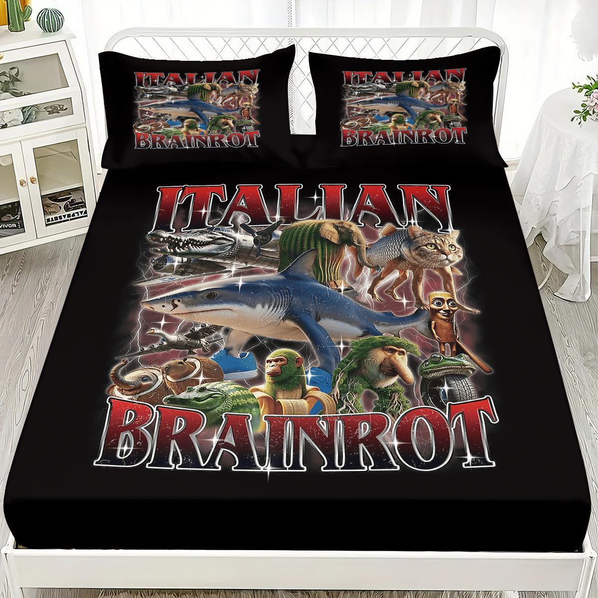 

Cartoon Ai Brainrot Tung Tung Sahur Team Fitted Sheet Print Coreless Fitted Sheet Set Soft Bedspread Bedroom Bedding Decoration 90x200x30cm-2pcs