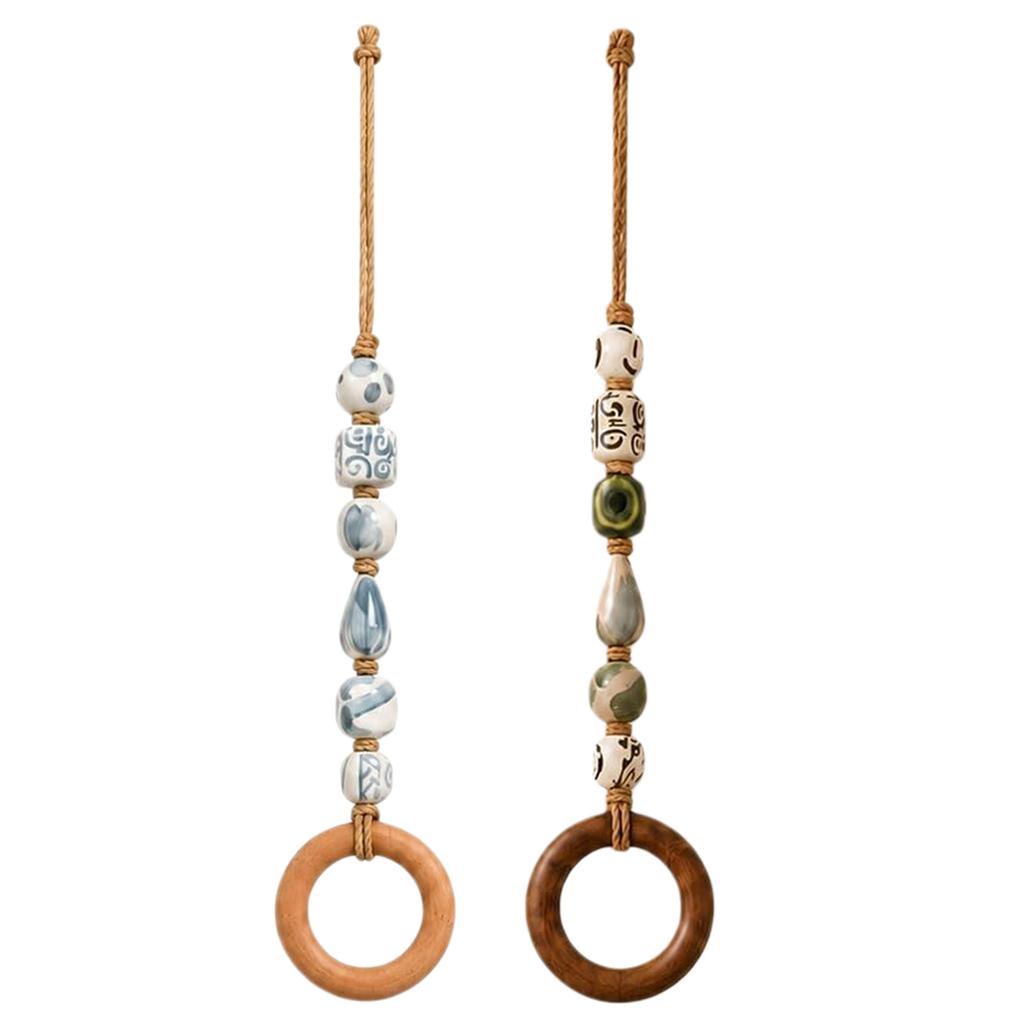 Decorative Beaded Towel Hanger with Wooden Ring - Rustic Wood Bead Hanging Holder Hand Towel Holder