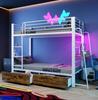 White Bunk Bed 90x200 Cm with Desk, LED Lighting and Storage Drawer, EN747 Certified, 250 Kg Per Level
