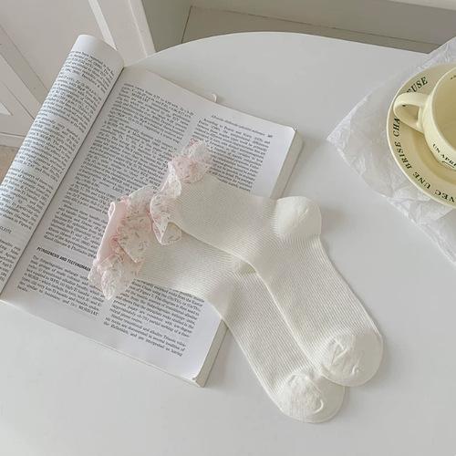 Ballet Lace Socks Children Korean Girl Feeling Sweet Floral Tube Socks Summer Thin Breathable Versatile Jk Socks