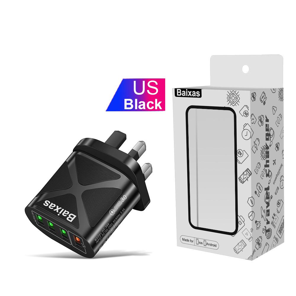 Multi-Port USB Fast Charger QC3.0, 4 Ports, 5V/9V/12V, Compatible with EU/US/UK/AU Standards