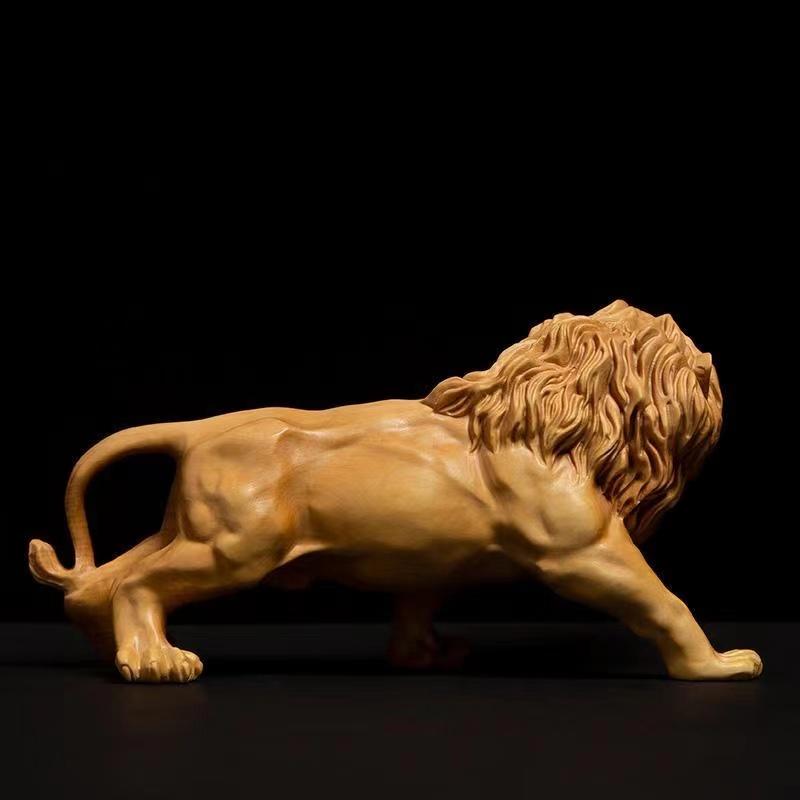 Natural Cypress Wood  Lion Statue, Solid Wood Hand-Carved Animal Sculpture Home Room Office Decoration Artwork The Perfect Gift