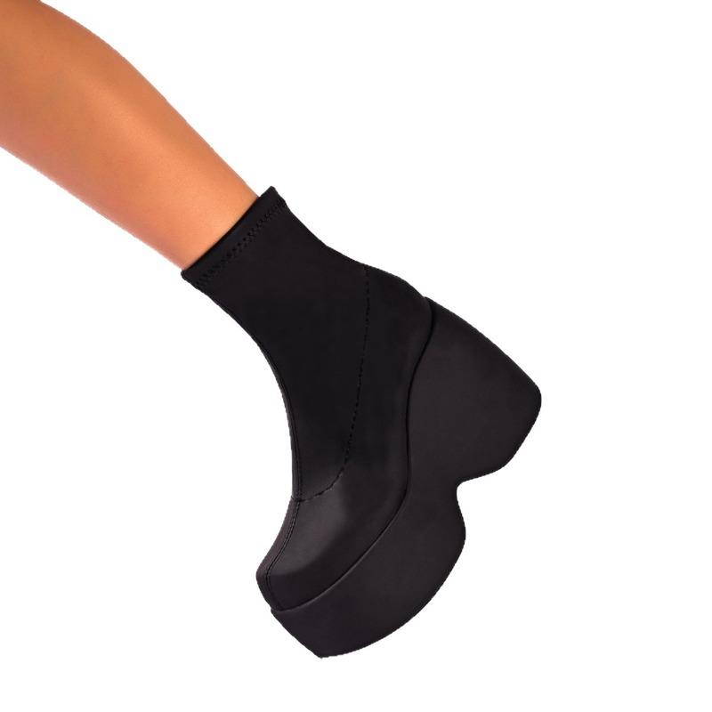 Women's Wide Width Platform Boots, Stretch Slim Ankle Boots, Chunky Heel Waterproof Fashion Booties