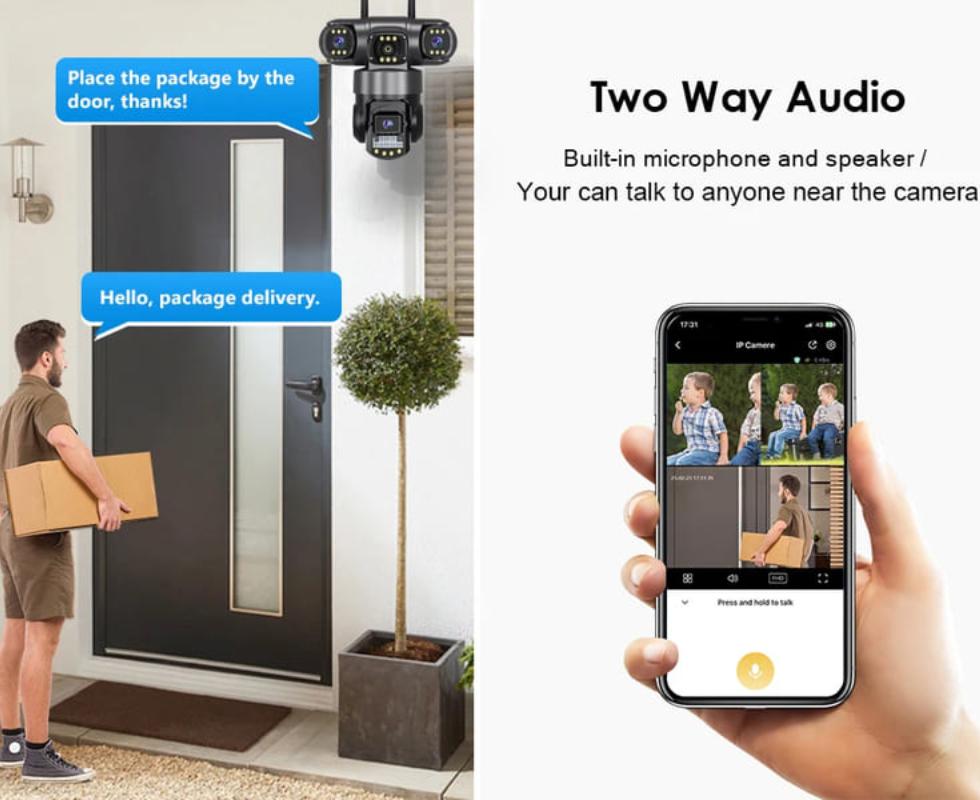 Kamera do monitoringu wideo z 3 obiektywami, kamera CCTV z siecią Wi-Fi, karta SIM 4G, bezprzewodowy monitor 360, zewnętrzne, wodoodporne kamery bezpieczeństwa