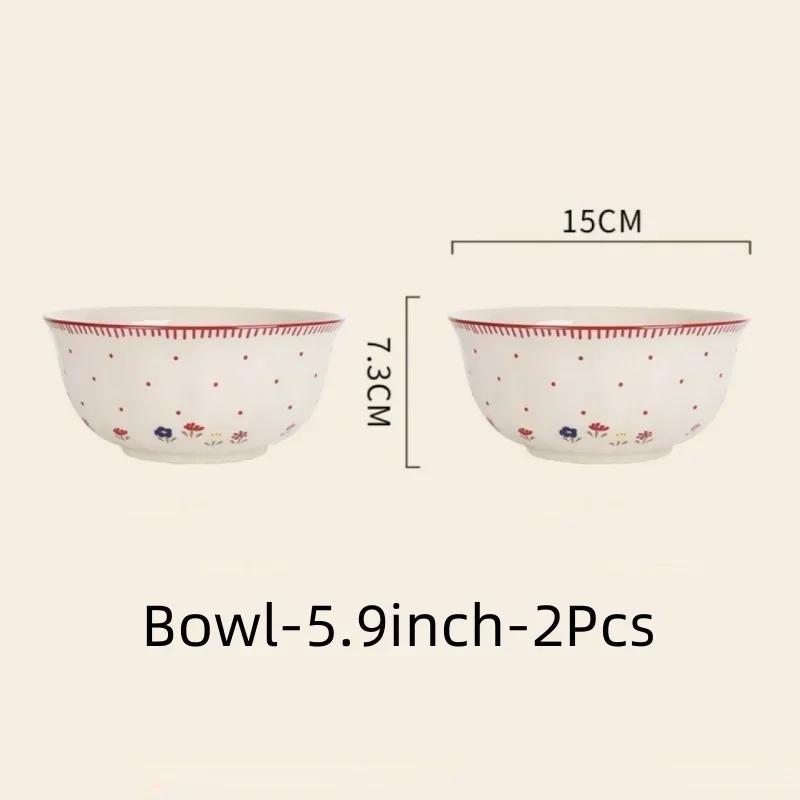SOLECASA Ceramic Tableware Pastoral Style Rice Soup Bowl Fruit Salad Bowl Dish Pasta Dessert Plate Dinnerware Table Decoration