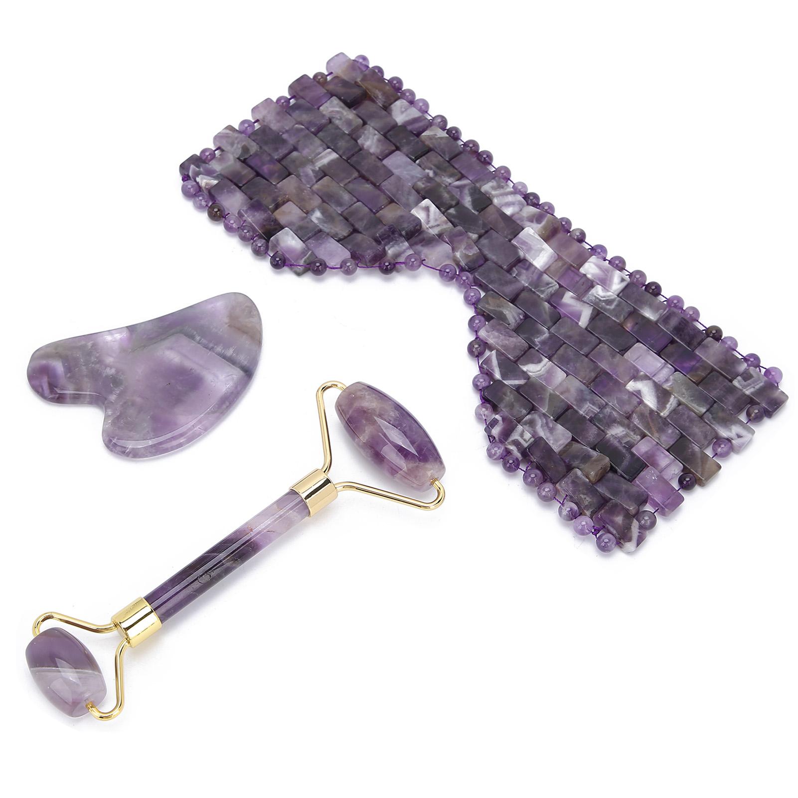 

3 шт. Аметистовый ролик для лица Гуаша Доска Терапия С Завязанными Глазами Набор Инструментов Для Красоты Массаж