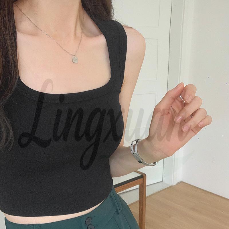 Solid Color Slim Fit Cotton Knit Camisole for Women, Summer 2026 Large чёрный