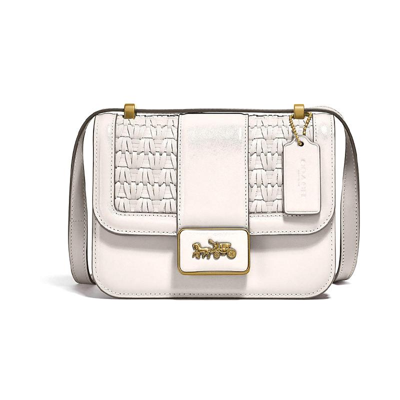 

COACH Alie woven design adjustable shoulder strap calfskin messenger bag small square bag shoulder crossbody bag small size women s ivory white білий