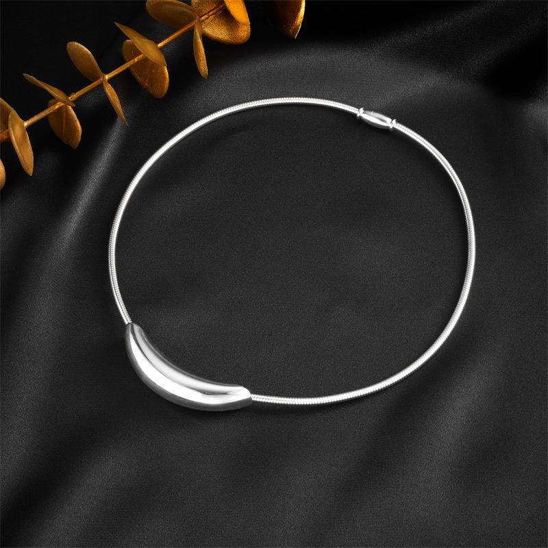 Gold Plated Stainless Steel Crescent Moon Snake Chain Bangle Bracelet серебряный