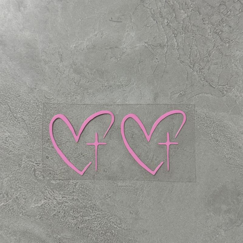 

2 Pieces Heart Cross Car Mirror Sticker Vinyl Waterproof Christian Faith Decorative Car Sticker рожевий