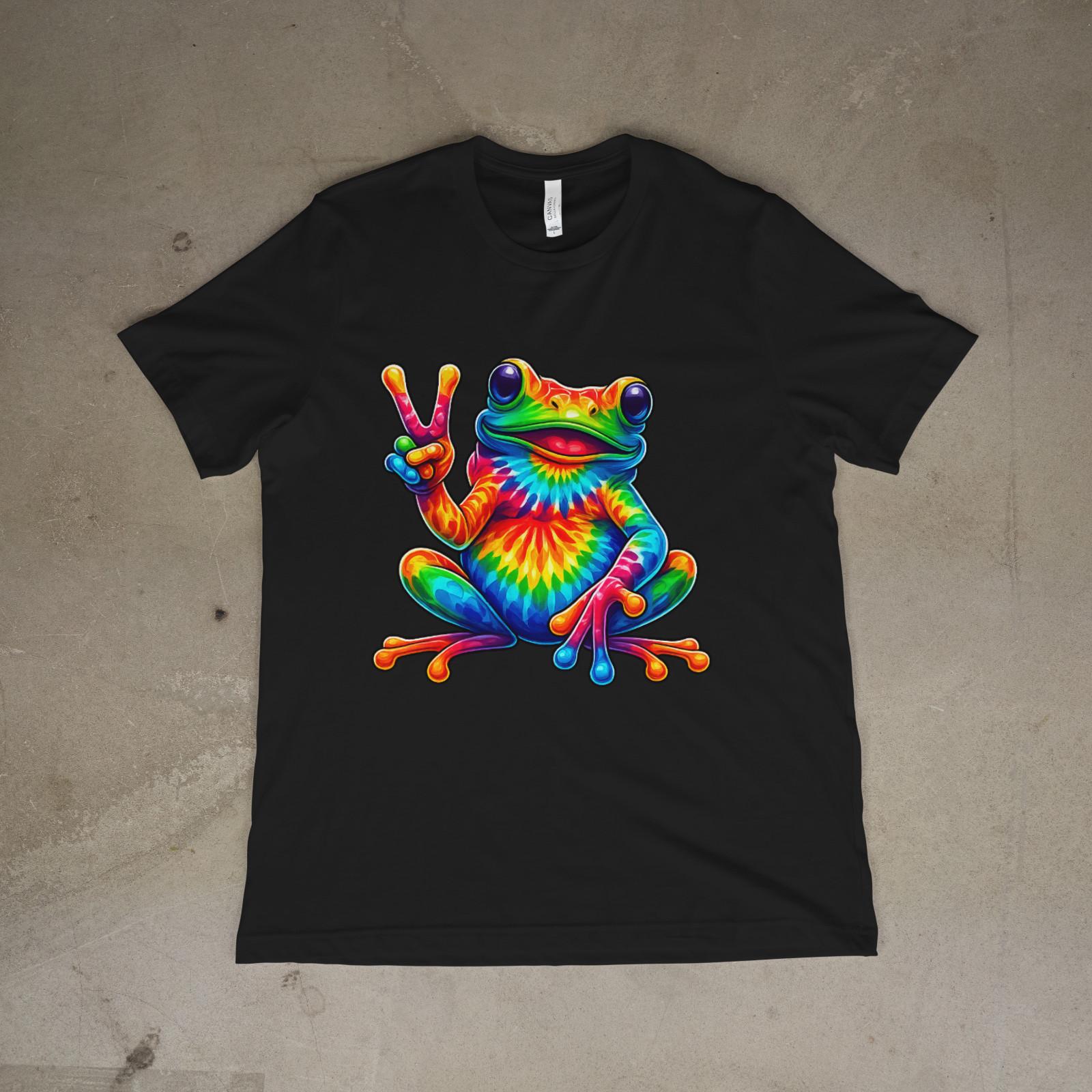 Tie Dye Frog Peace Sign T-Shirt Funny Hippie Gift for Frog Lovers XL