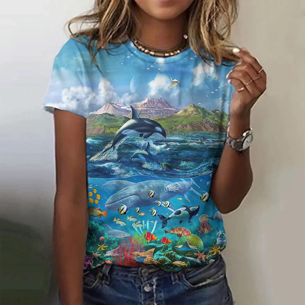 Summer Fashion Blouse Women's Tshirts Basic Oversized Female Clothing 3d Wild Animals Theme T Shirt Casual Tees Short Sleeve Top