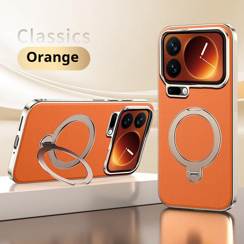 Magnetic Wireless Charging Case 360-degree Rotating Bracket Electroplated TPU Leather Case For Xiaomi 17 Pro Max Xiaomi 17