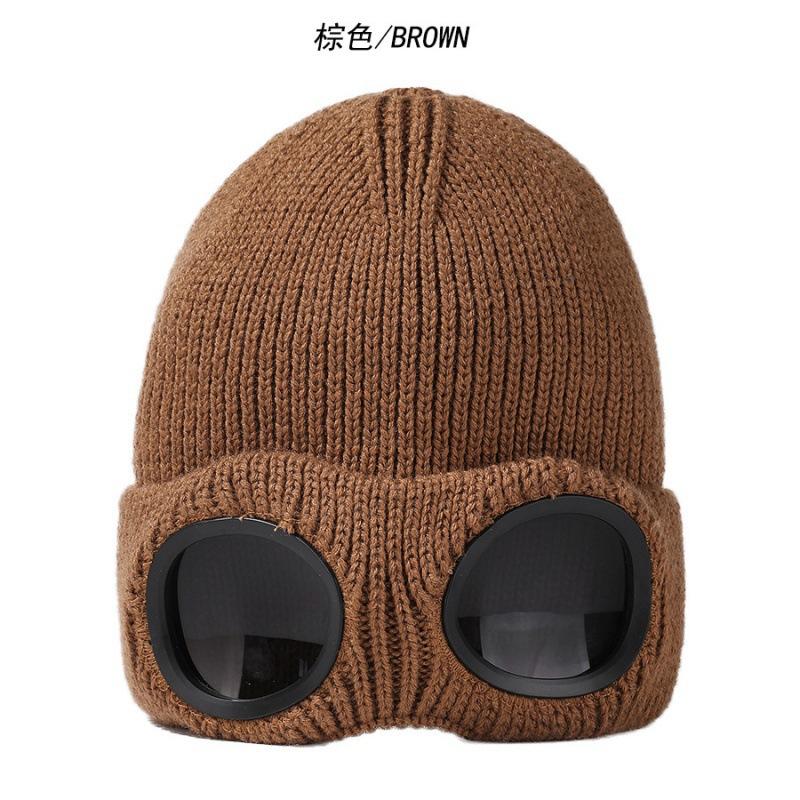 Hat Autumn and Winter Men's and Women's Windproof Glasses Fleece Ski Knitted Hat Warm Wool Hat