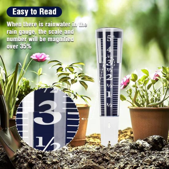 5-Inch Capacity Rain Gauge Easy to Read Rain Gauge Precipitation Monitor with Magnifying Scale And Numbers for Garden Yard Field Lawn