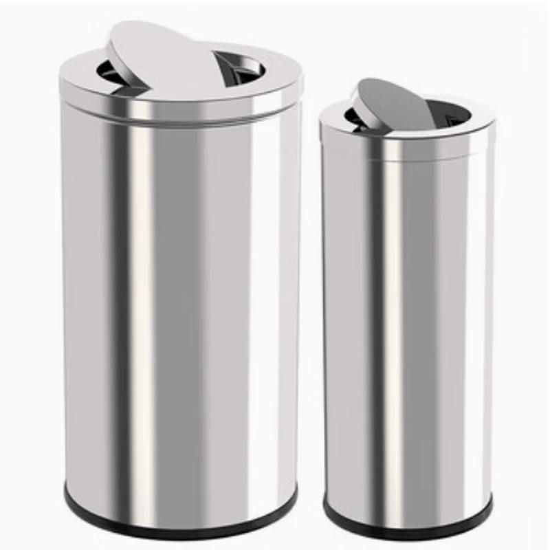 Stainless Steel Commercial Outdoor Round Flip-Lid Trash Can