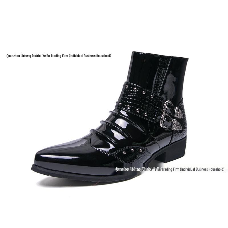 

Men s British Style Autumn Leather Chelsea Boots - Shiny, Pointed Toe, High-Top, Formal, Casual, Short Boots 45 чёрный