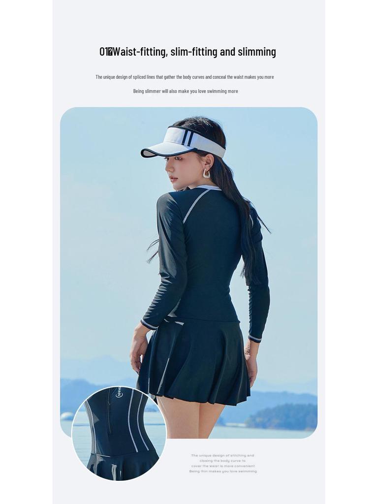 Women's Long Sleeve Skirt Style One-Piece Slimming Surf Suit