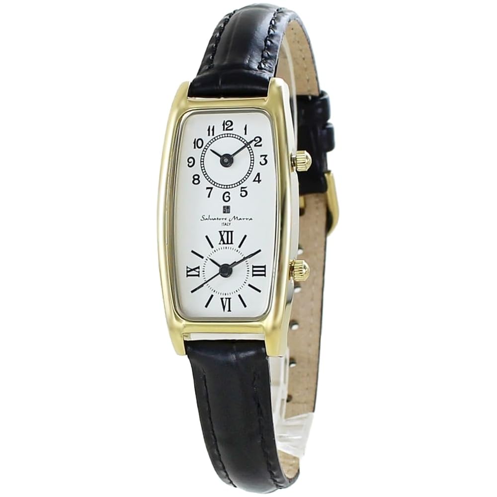 Salvatore Mara Women s Dual Time Rectangular Watch Black Leather Strap