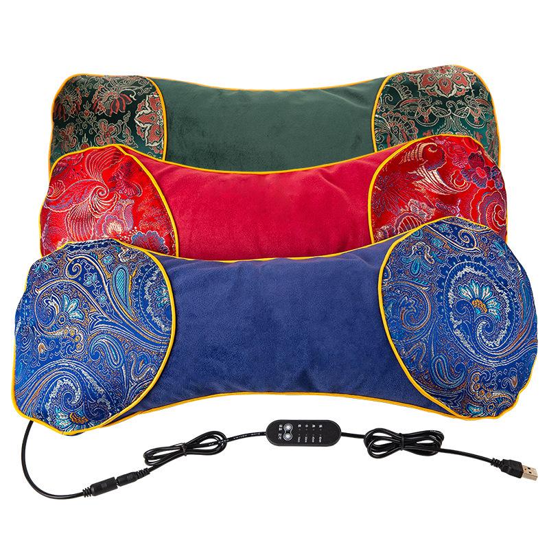 Mugwort Electric Heating Neck Pillow - Removable Cervical Support In Coarse Cloth