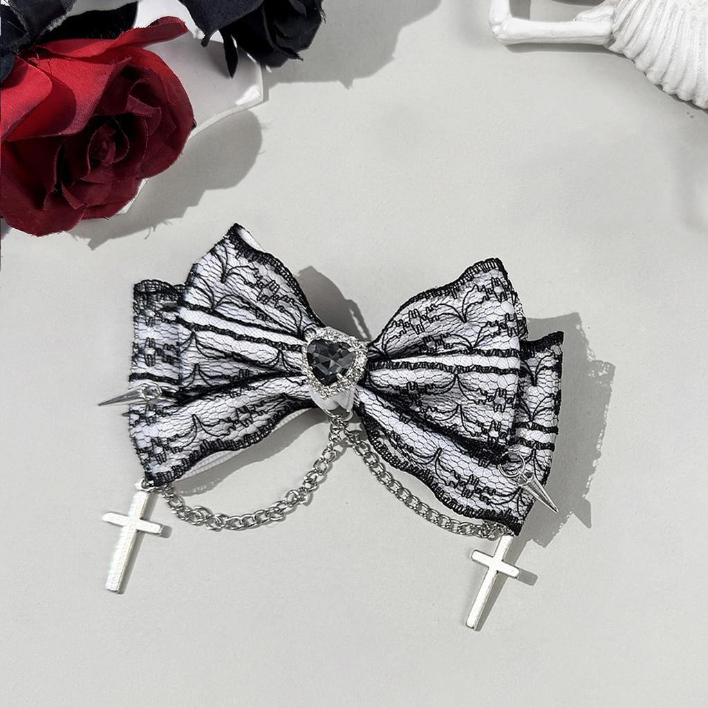 Gothic Lolita Style Hair Clip Black Ribbon Bow Fashionable Hair Clips for Women