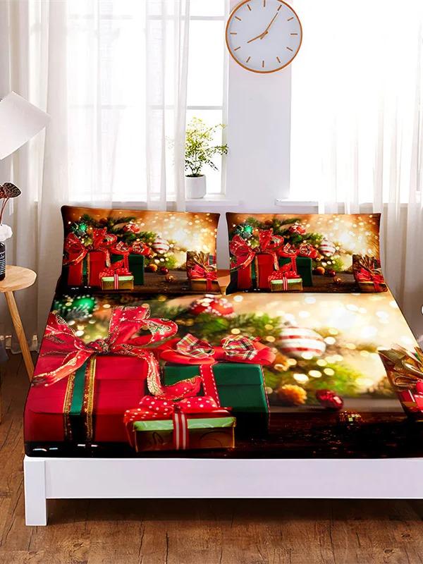 Bedding Set Christmas Fitted Sheet Set Bed Set Mattress Cover Four Corners Elastic Band Non Slip Bed Sheets and Pillowcases