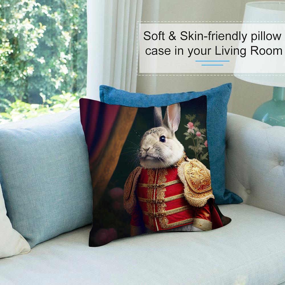 Retro Rabbit Portrait Pillow Case Short Plush Pillow Covers Sofa Decorative Gift Home Double-Sided Printing Cushion Cover