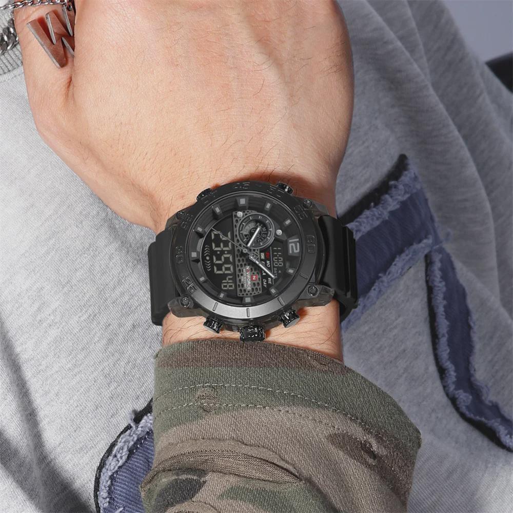 Quartz Chronograph Wristwatch Multifunctional Men's Sports Wrist Watch Dual Display Time Night Light Boys Alarm Watches