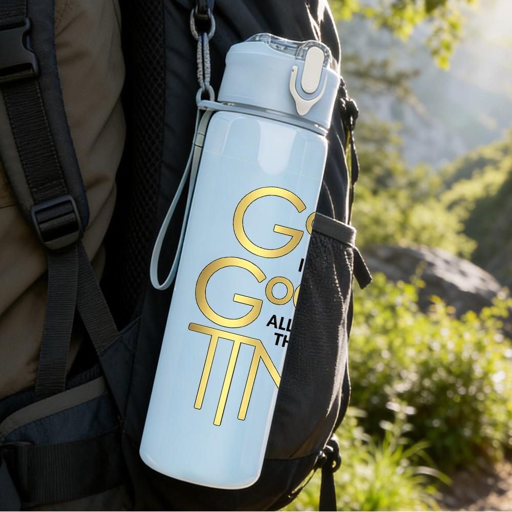 1PC God Is Good All The Time Quote Print 750ml Color Plastic Sports Water Bottle Leakproof Flip Straw Lid Suitable for Sports Office Home Use
