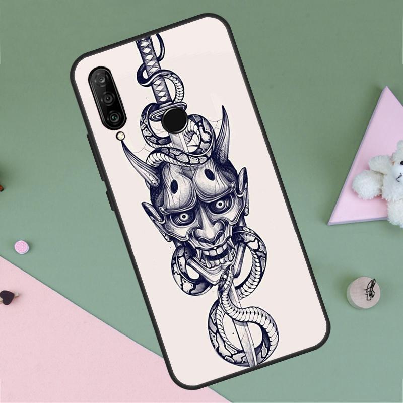 Samurai Oni Mask For Huawei Nova 9 10 SE Y91 Y61 Y90 Y70 Y60 Y72 12s 12i 11i 7i 8i P60 Pro P30 P40 Lite Case